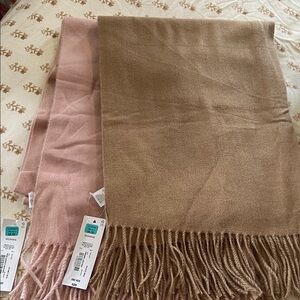 Liz Claiborne Pink and Camel Fringe Scarf Wraps